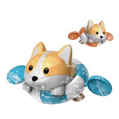 China Hot Selling ABS DF Corgi Cables Water Toys Baby's Bathroom Play Water Paddling Cartoon Wind-up Toy Bath Toy Animal for sale