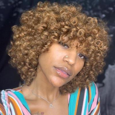 China Water Wave Brazilian Rose Curly Virgin Wig With Bangs Short Deep Bob Wigs Brown Wave Gold Spicy Machine Full Hair For Black Women for sale