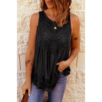 China Other Q271 Women's Lace Sweet Sleeveless Round Neck Transparent Sheer Blouse Hollow Out Short Elegant Shirts Blusas for sale