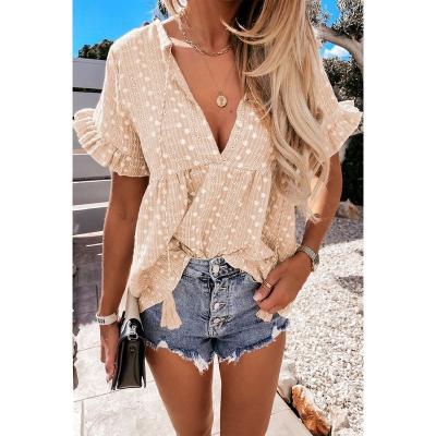 China Others Q270 V Summer Deep Pullover Loose Dot Embroidered Soft Top Women T-shirt New Free Shipping for sale