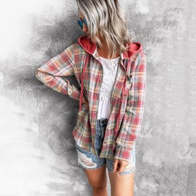 China Other Free Shipping Plaid Printing Hoodie Coat Women Autumn And Winter Clothes Long Sleeve Jackets Streetwear Loose Jacket Q152 for sale