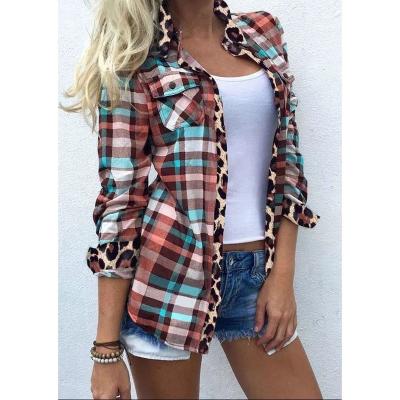 China Free Shipping Q204 Multicolor Plaid Button Other Long Sleeve Pocket Shirt Pockets Full Sleeve Turn-down Collar Women Casual Blouses for sale