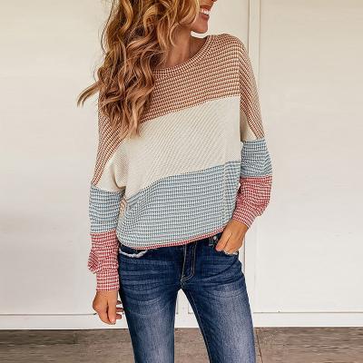 China SD639 Autumn and Winter New Striped Sweater Women's Other Loose Round Neck Sweater Top for sale