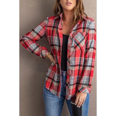 China Free Shipping Other Pocket Women's Plaid Shirts Patch Top Jogger Shirt Q205 Simple Slim Casual Cotton Blouse for sale