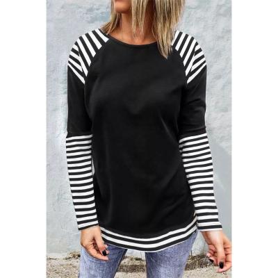 China Other Autumn Q206 New Free Shipping Striped Long Sleeve Bottoming Shirt Womens Casual Loose Round Neck Top for sale