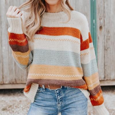 China Other Free Shipping Q246 Women Loose Sweater Winter Thermal Striped Women's Sweater Pullovers Fashion Female Casual Loose Sweaters for sale