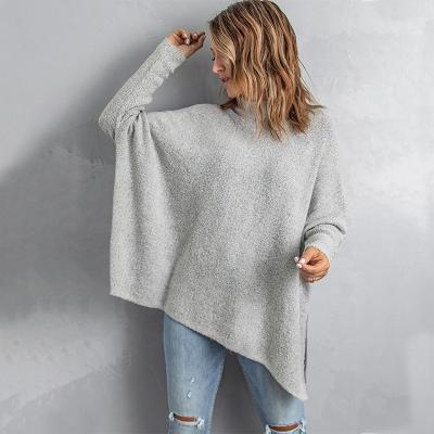 China The other free shipping Q247 solid color mid long sweater in autumn and winter women's loose slant edge slit pullover sweater for sale