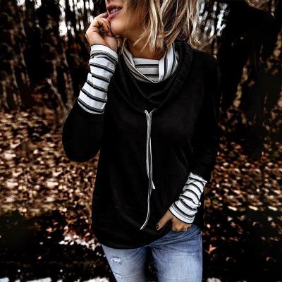 China Free Shipping Q224 Others Stripe High Neck Long Sleeve Hoodless Sweater Women Solid Color Stack Neck Top Base Shirt for sale