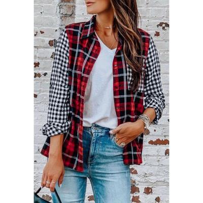 China New Stand Autumn And Winter Other Plaid O185 Free Shipping Contrast Color Plaid Collar Shirt Women'S Short Casual Shirt Long Sleeve for sale