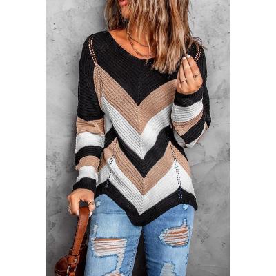 China Other Free Shipping Q239 Fashion Women Sweaters Hollow Out O-Neck Irregular Design Color Matching Casual Loose Knitted Long Sleeve Top for sale