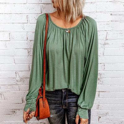 China Free Shipping Q243 Spring Women's Other Round Neck Pullover T-Shirt New Autumn Solid Color Long Sleeve for sale