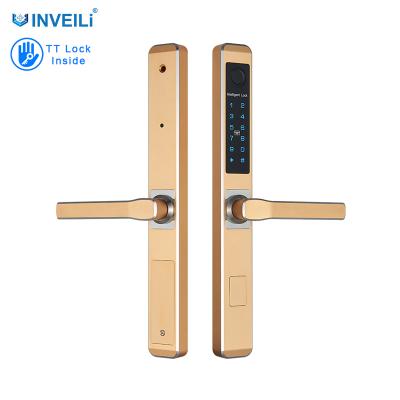 China Smart Fingerprint Door Security Stainless Steel Door Ttlock App Wifi Smart Door Handle Door Handle Lock Wooden Broken Bridge Aluminum Bedroom Door Lock thin door pass for sale