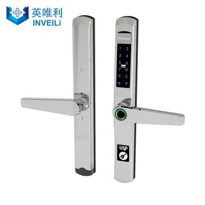 China Security Aluminum Door 304 Stainless Steel Door Fingerprint Office Door Lock Wooden Rubber Bottom Smart Digital Lock for sale