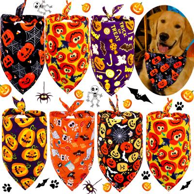 China 2021 Viable Halloween Cat Dog Bandanas Dog Scarf Pumpkin Ghost Skull Pet Bib for sale