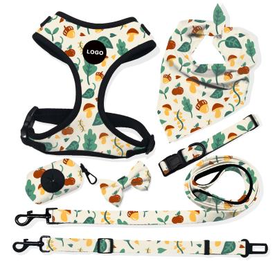 China 2021 Personalized Custom Neoprene Dog Harness Set Reversible Matching Dog Harness Leash Collar for sale