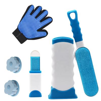 China 2021 Viable Hot Sale Pet Hair Remover Set Dogs Deshedding Brush Massage Glove Fur Catcher for sale