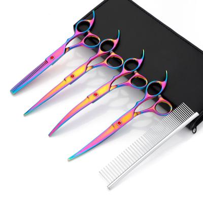 China 2021 Viable Newest Colorful Dog Grooming Scissors Professional Pet Hair Trimming Kit Set for sale