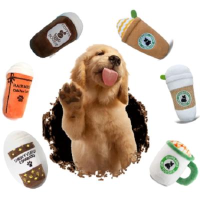 China 2021 New Viable Coffee Cups Shaped Dog Plush Toy Multi Design Interactive Dog Squeak Toys for sale