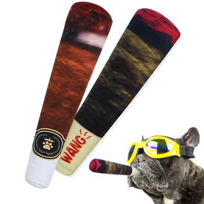 China Newest Viable Customized Cigar Shaped Dog Plush Toy Durable Squeaky Pet Molar Toys for sale