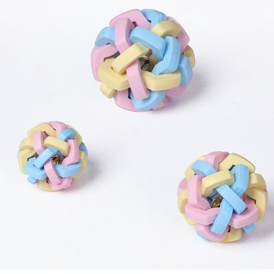 China 2021 Newest Viable Colorful Dog Toy Durable Macarons Braided Dog Bell Squeaky Ball for sale