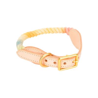 China Hot Selling Custom Color Woven Leather Dog Collar Personalized Gradient Dog Collar for sale