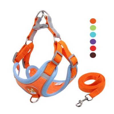 China Soft Padded Suede Pet Harness Set Reflective Adjustable Dog Harness With Leash for sale