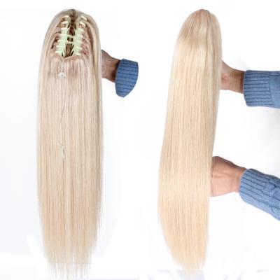 China Blonde Hair Ponytail Extension 100% Real Wave Silky Straight Russian Hair Long Blonde Hair Ponytail Extension For White Women en venta