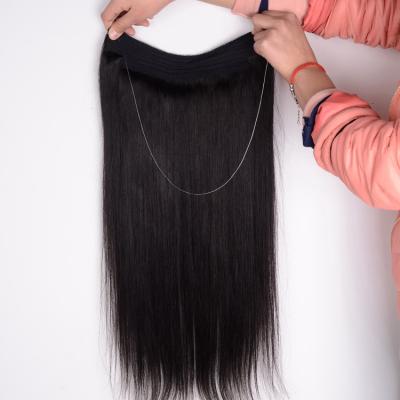 China Wholesale Silky Straight Virgin Hair Soft Silky Wave Halo Hair Extensions Double Drawn Halo Hair for sale