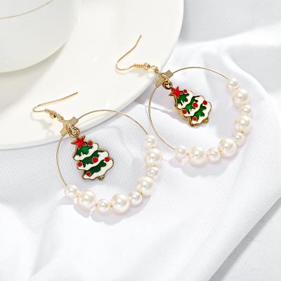 China TRENDY Christmas Tree Ball Asymmetric Circle Bead Hoop Earrings for sale