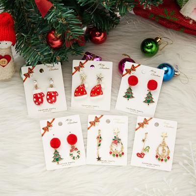 China TRENDY Christmas Tree Oil Ball Asymmetric Stud Circle Earring Set Jewelry for sale