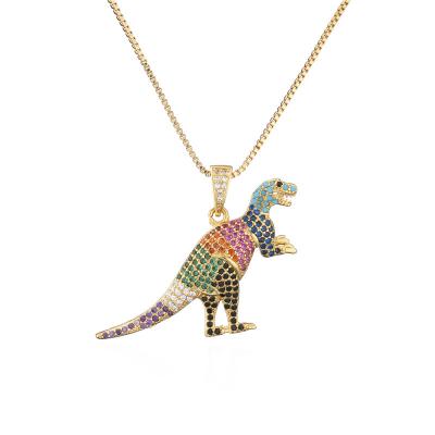 China FASHIONABLE Dinosaur Designer Colorful Zircon Copper Hip Hop Wholesale Charm Necklace Pendant Jewelry For Men for sale