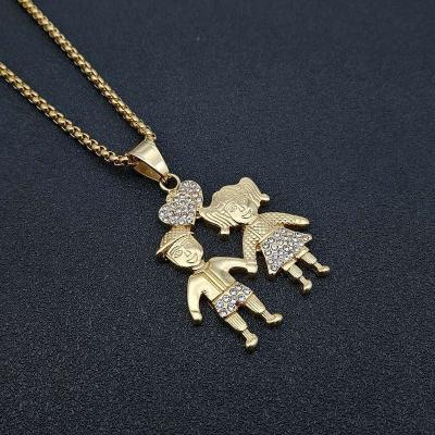 China TRENDY Personalized Gold Plated Stainless Steel Diamond Boy And Girl Pendant Necklaces for sale