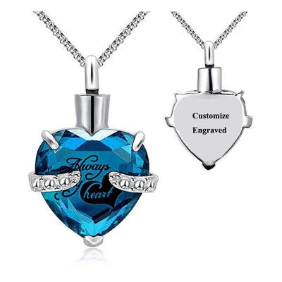 China TRENDY Heart Shaped Stone Urn Birthday Name Ash Necklace Stainless Steel Pendant Custom Necklace for sale