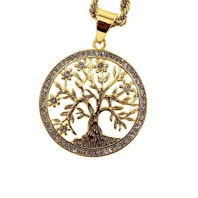 China Personalized 18k Gold Plated Stainless Steel Hiphop Hiphop Tree Pendant Necklace For Life for sale