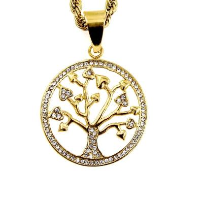 China Hiphop 18k gold plated stainless steel tree of life necklace hiphop pendant jewelry for sale