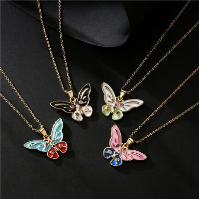 China FASHIONABLE Personalized Copper Micro Inlaid Zircon Oil Drop Gold Plated Butterfly Choker Necklace Pendant Jewelry for sale