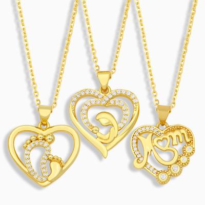 China Copper TRENDY MOM Fashion Charm Heart Necklace Pendant Mothers Day Jewelry Gifts for sale