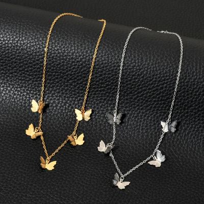 China TRENDY Personality Ins Stainless Steel 18k Gold Plated Butterfly Choker Necklace For Women for sale