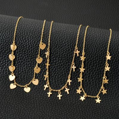 China TRENDY Stainless Steel 18k Gold Plated Star Heart Shape Choker Cross Necklace For Women for sale