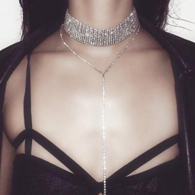 China TRENDY Vintage Multi Layer Cubic Zirconia Choker Alloy Necklace Popular Necklace Jewelry Sets For Party for sale