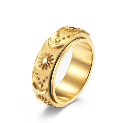 China FASHIONABLE Moon Bohemian Steel Sun Star Titanium Decompression Restless Person Rotating Rings for sale