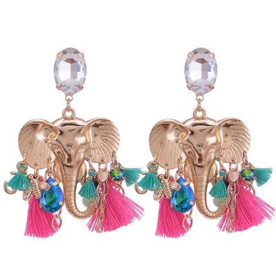 China New FASHIONABLE pattern glass bohemian long elephant resin crystal tassel huggies earrings for lady for sale