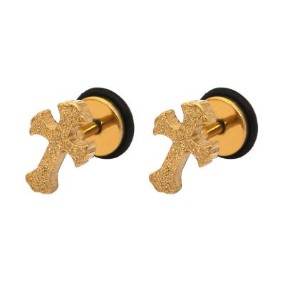 China FASHIONABLE 18k Gold Plated Couple Stud Cross Women's Stainless Steel Vintage Earring for sale