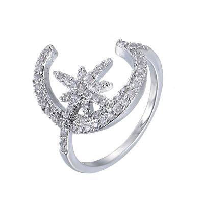 China TRENDY Personality Moon Star Zircon Engagement Rings For Women for sale