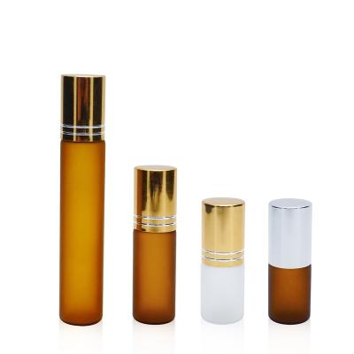 China 3ml 5ml 10ml Cosmetic Amber Matte Glass Bottle Roll On Bottle With Aluminum Cap for sale