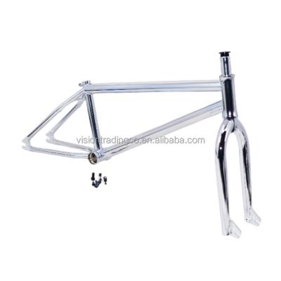 China 20 inch BMX stock ready bmx frame chromoly 4130 CRMO fork with removable brake pivots design in chrome plate for sale