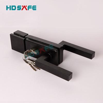 China Minimalist HDSAFE 8-12m Security Office Door Lock Stainless Steel Frameless Matte Glass Aluminum Black Swing Glass Door Lock With Handle for sale