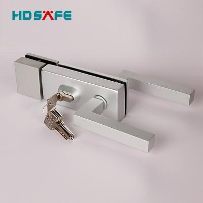 China Modern Minimalist Aluminum Lock Handle Door Hardware Black Security Door Lock With Keys Interior Frameless 8-12mm Swing Glass Locks Office Desk for sale