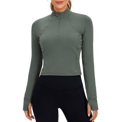 China Breathable Amazon Women's Butterluxe Long Sleeve Workout Shirts Half Zip Pullover Sweatshirt Athletic Cropped Tops Running Shirt for sale