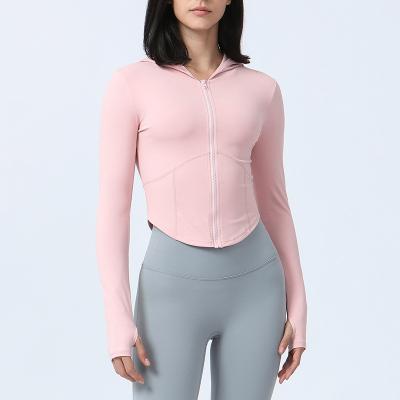 China Breathable Asia size compression training racing yoga zip up active crop sportswear jacket with thumb hole for sale